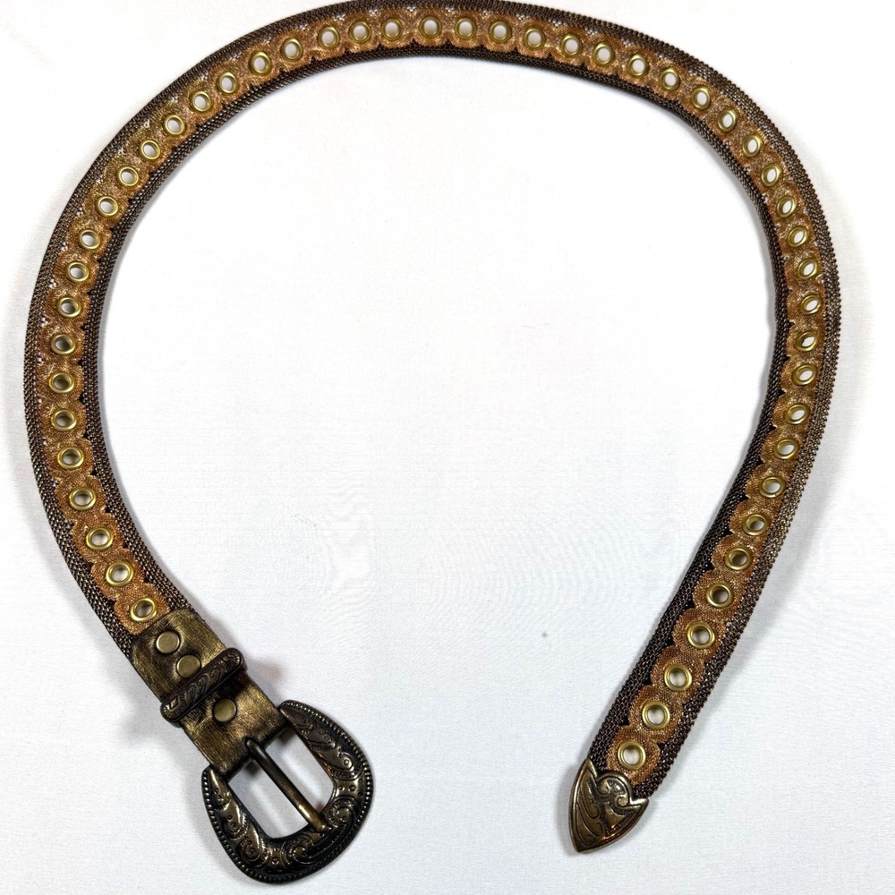 Vtg Sand Castle USA Metallic Mesh Grommet Belt Made Italy Y2K Grunge Indie